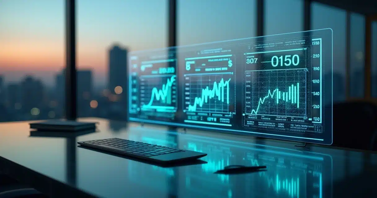 Painel financeiro digital destaca ações brasileiras com ícones de dividendos