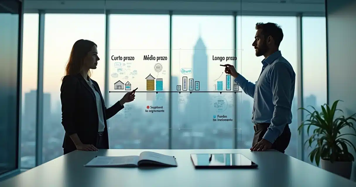 Pessoa analisando linha do tempo de investimentos em tela digital